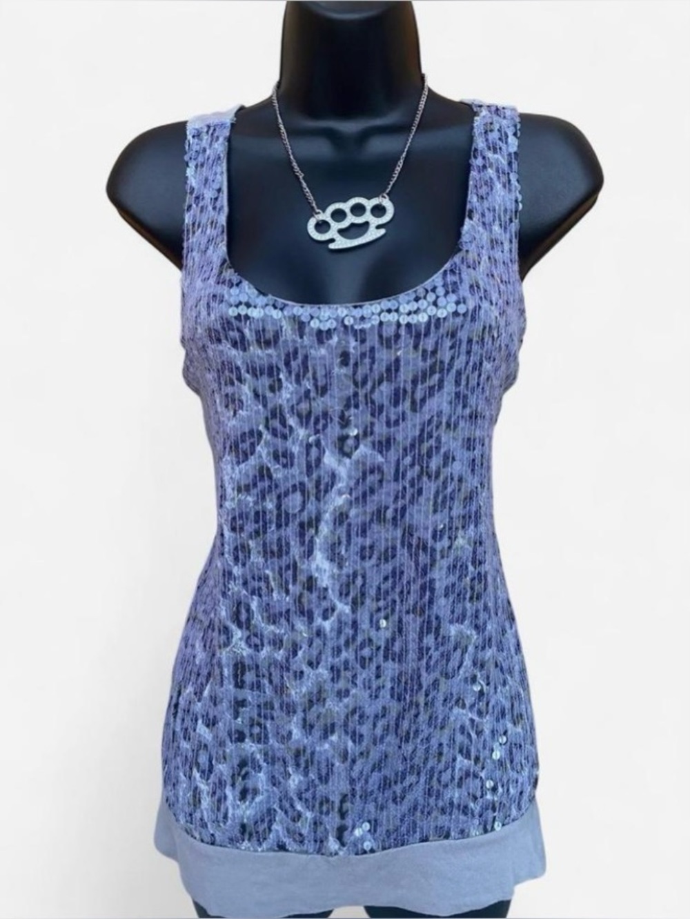 Y2k Grey Leopard Print Sequin Tank Top